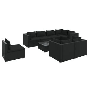 vidaXL 9 Piece Garden Lounge Set with Cushions Poly Rattan Black