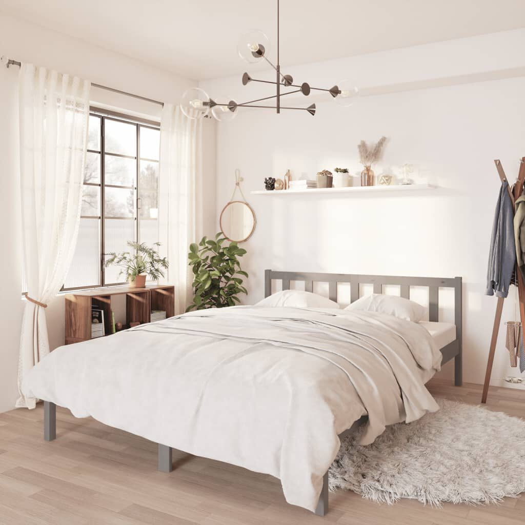 vidaXL Bed Frame without Mattress Grey Solid Wood 140x200 cm