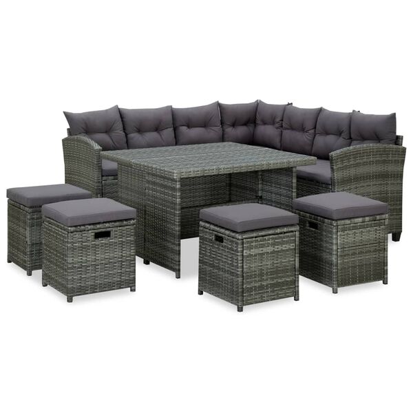 vidaXL 6 Piece Garden Lounge Set with Cushions Poly Rattan Grey