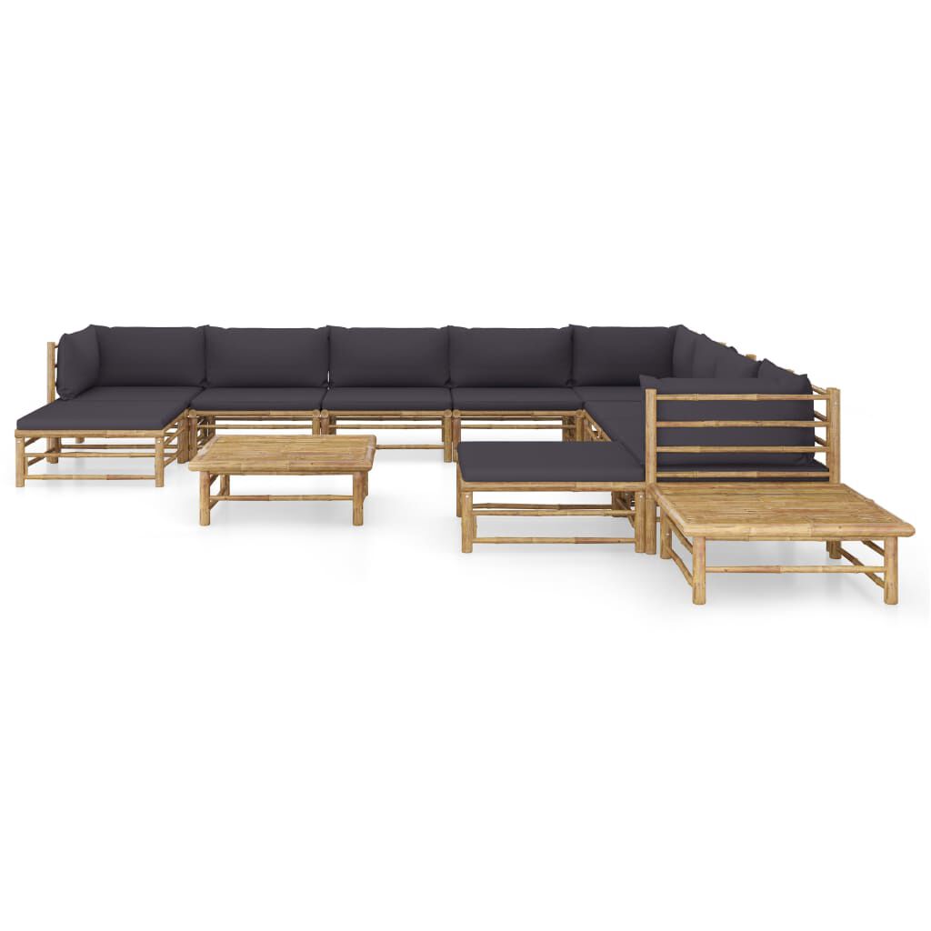 vidaXL 12 Piece Garden Lounge Set with Dark Grey Cushions Bamboo