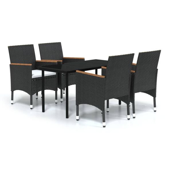 vidaXL 5 Piece Outdoor Dining Set with Cushions Black