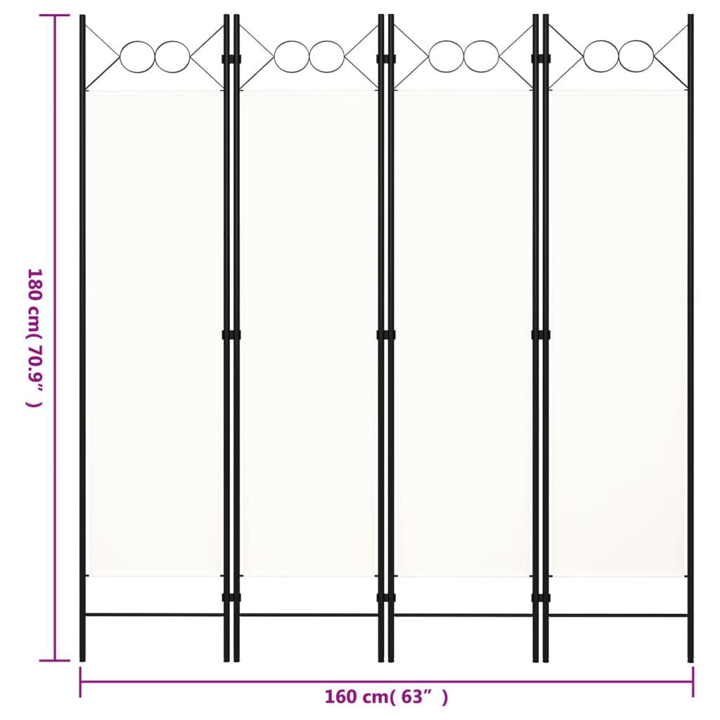 vidaXL 4-Panel Room Divider White 160x180 cm