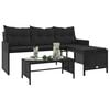 vidaXL Garden Sofa with Table and Cushions L-Shaped Black Poly Rattan