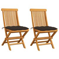 vidaXL Garden Chairs with Taupe Cushions 2 pcs Solid Teak Wood, taupe vidaXL Garden Chairs with Taupe Cushions 2 pcs Solid Teak Wood