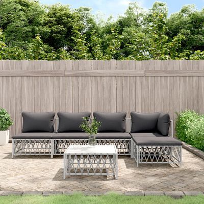 vidaXL 6 Piece Garden Lounge Set with Cushions White Steel, white vidaXL 6 Piece Garden Lounge Set with Cushions White Steel
