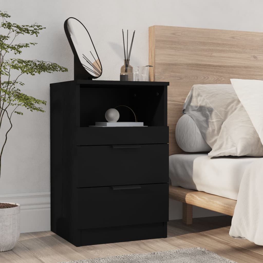 vidaXL Bedside Cabinets 2 pcs Black Engineered Wood