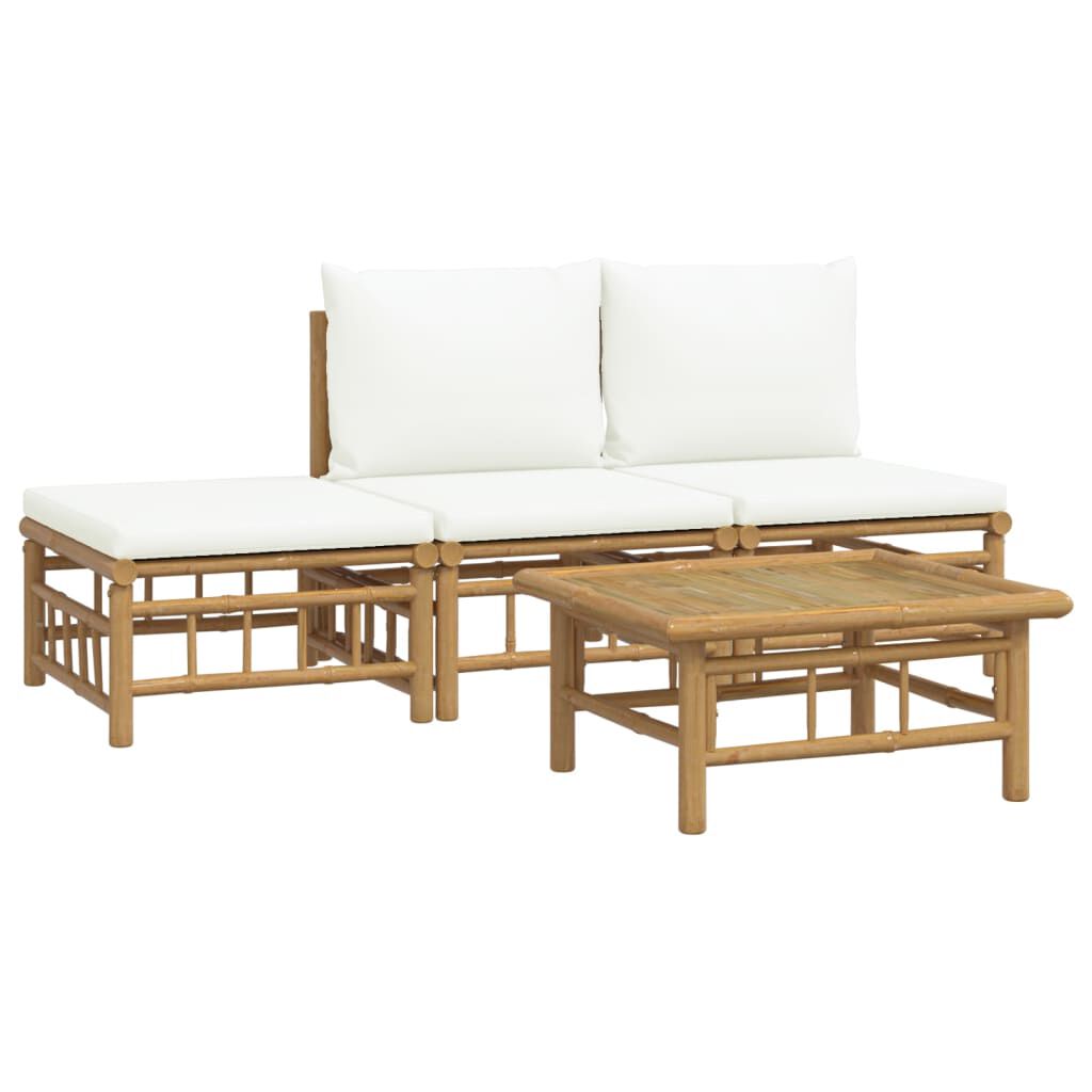 vidaXL 4 Piece Garden Lounge Set with Cream White Cushions Bamboo