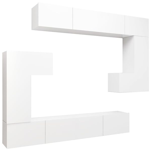 vidaXL 8 Piece TV Cabinet Set White Engineered Wood
