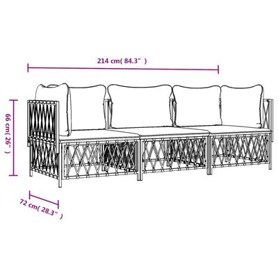 vidaXL 3 Piece Garden Lounge Set with Cushions White Steel