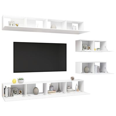 vidaXL 6 Piece TV Cabinet Set White Engineered Wood