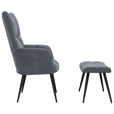 vidaXL Relaxing Chair with a Stool Dark Grey Velvet, dark grey vidaXL Relaxing Chair with a Stool Dark Grey Velvet