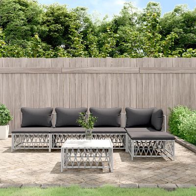 vidaXL 6 Piece Garden Lounge Set with Cushions White Steel