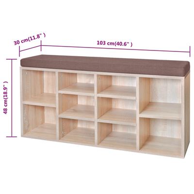 Shoe Storage Bench 10 Compartments Oak Colour, brown Shoe Storage Bench 10 Compartments Oak Colour