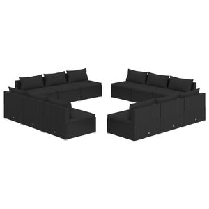 vidaXL 12 Piece Garden Lounge Set with Cushions Poly Rattan Black