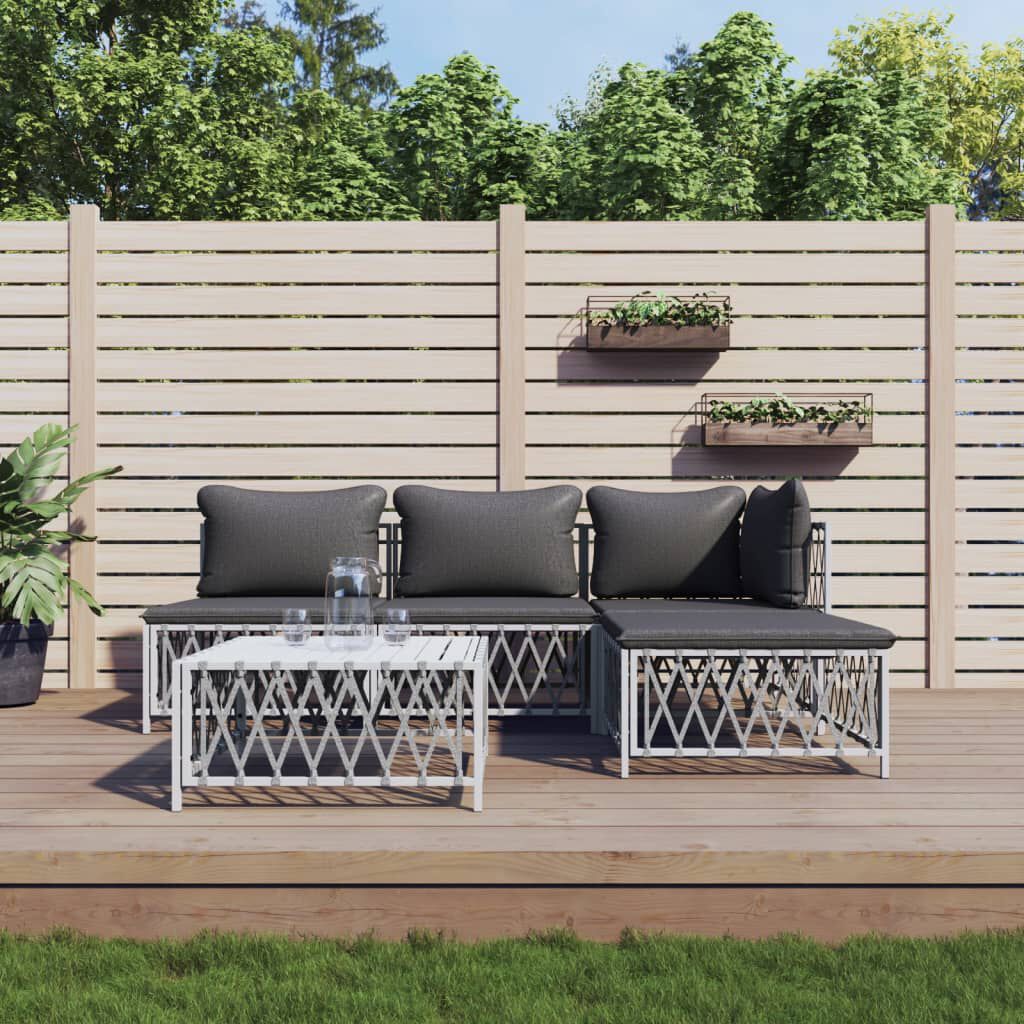 vidaXL 5 Piece Garden Lounge Set with Cushions White Steel