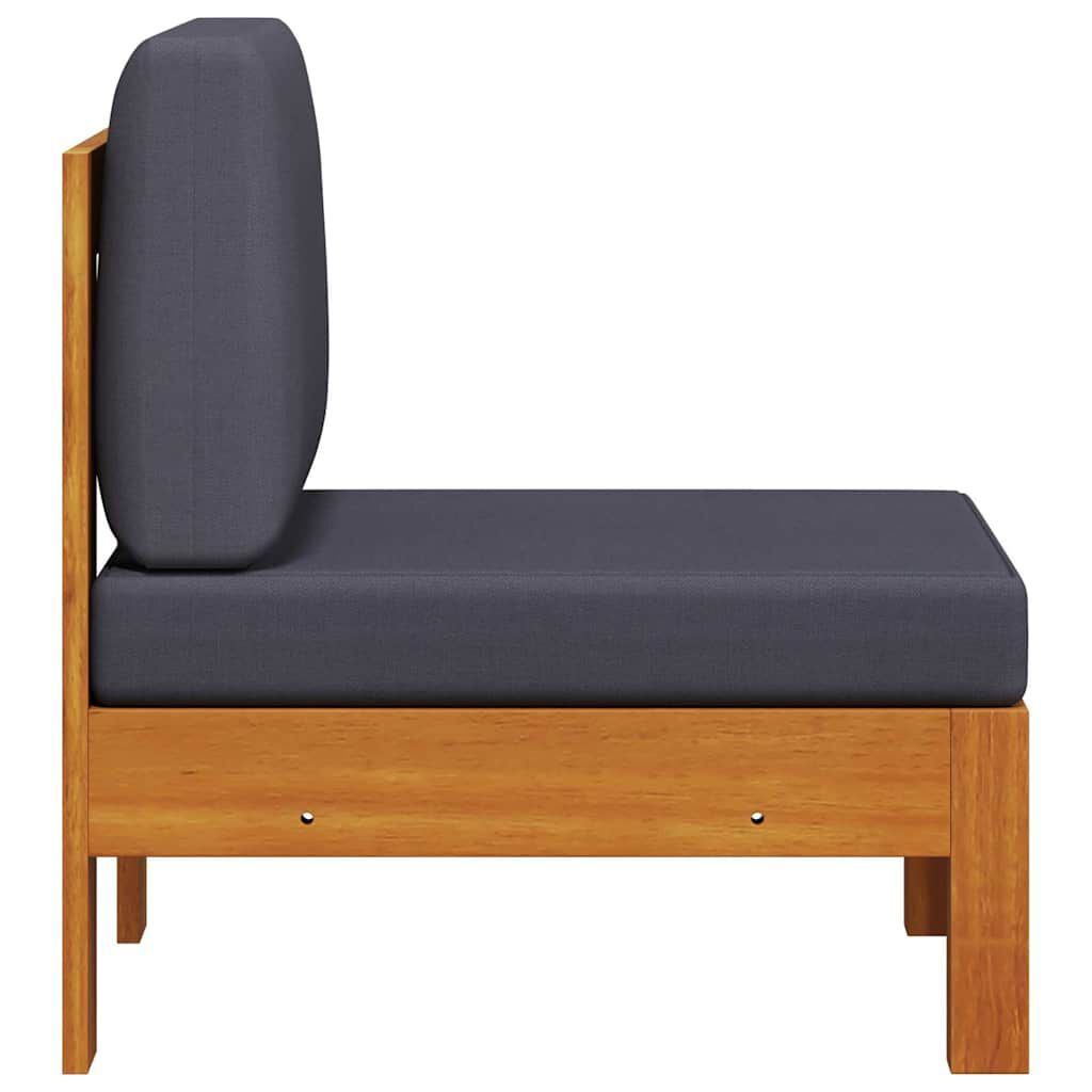 vidaXL Middle Sofa with Dark Grey Cushions Solid Acacia Wood