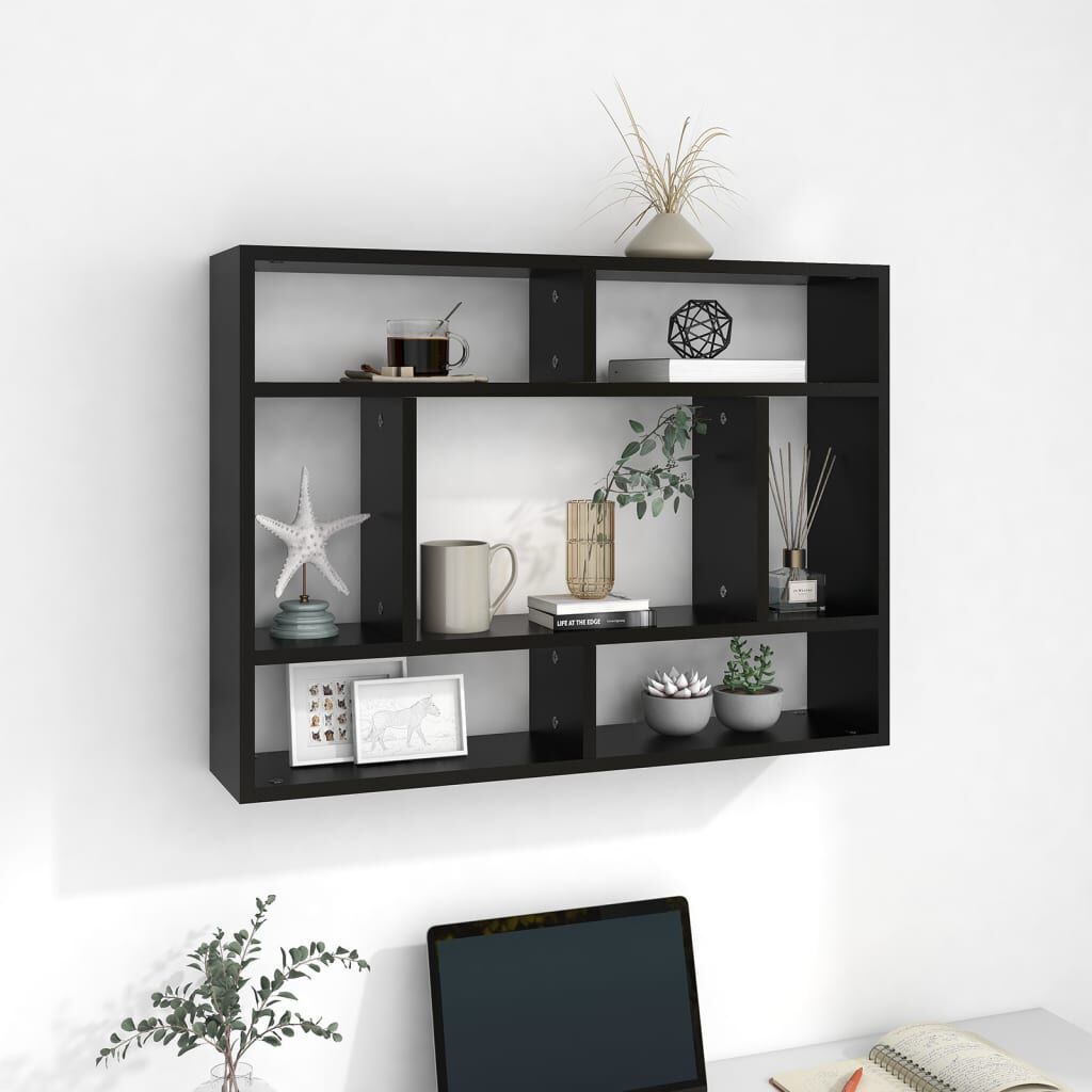 vidaXL Wall Shelf Black 75x16x55 cm Engineered Wood