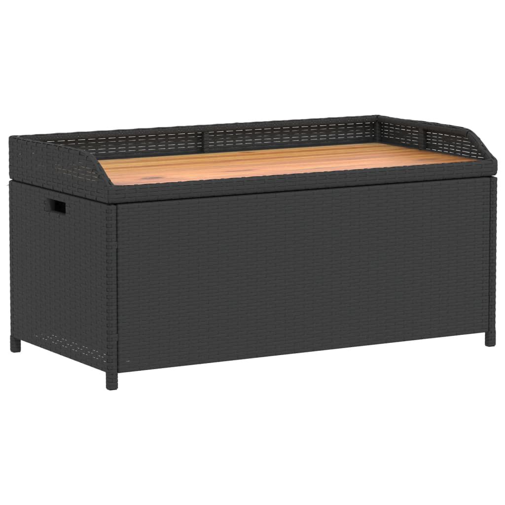 vidaXL Storage Bench Black 100x50x52 cm Poly Rattan and Acacia Wood