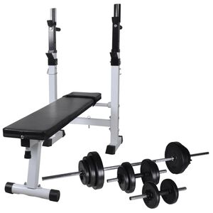 vidaXL Workout Bench with Weight Rack, Barbell and Dumbbell Set 30.5kg