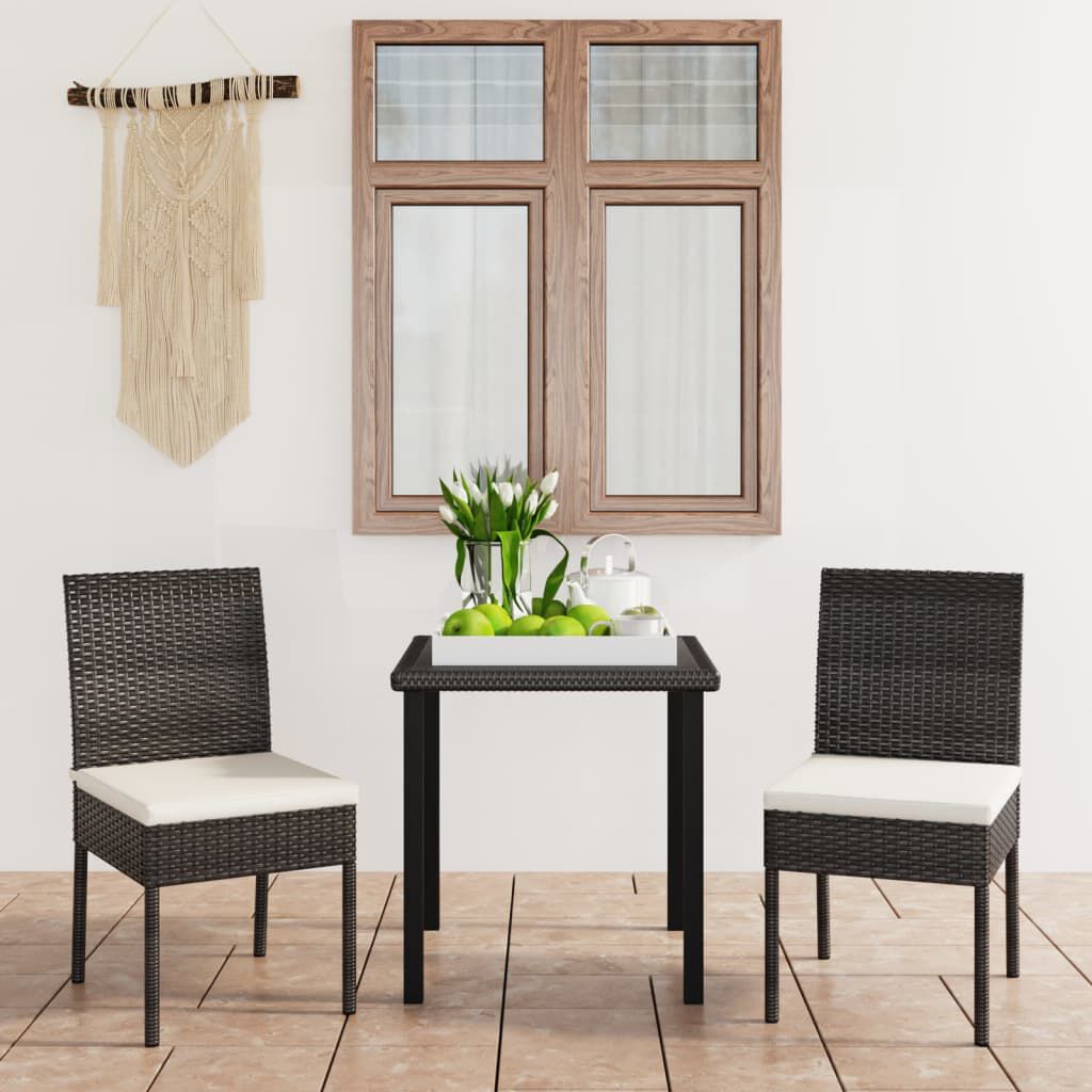 vidaXL 3 Piece Garden Dining Set Poly Rattan Black