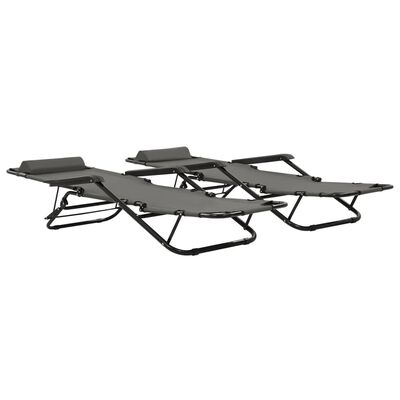 vidaXL Folding Sun Loungers 2 pcs with Footrests Steel Grey