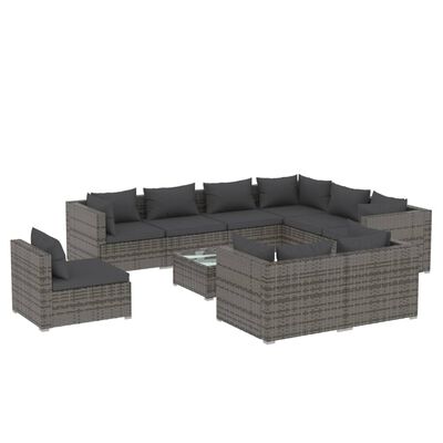vidaXL 10 Piece Garden Lounge Set with Cushions Poly Rattan Grey, grey and anthracite vidaXL 10 Piece Garden Lounge Set with Cushions Poly Rattan Grey