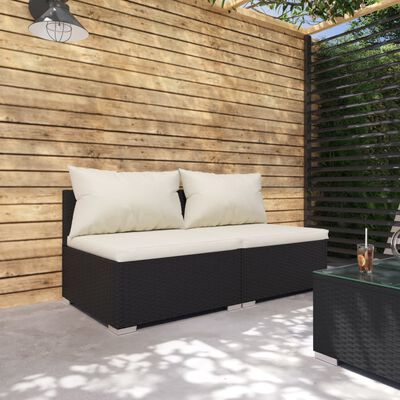vidaXL 2 Piece Garden Lounge Set with Cushions Poly Rattan Black