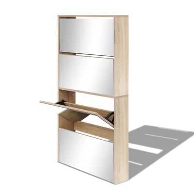 vidaXL Shoe Cabinet 4-Layer Mirror Oak 63x17x134 cm, oak vidaXL Shoe Cabinet 4-Layer Mirror Oak 63x17x134 cm