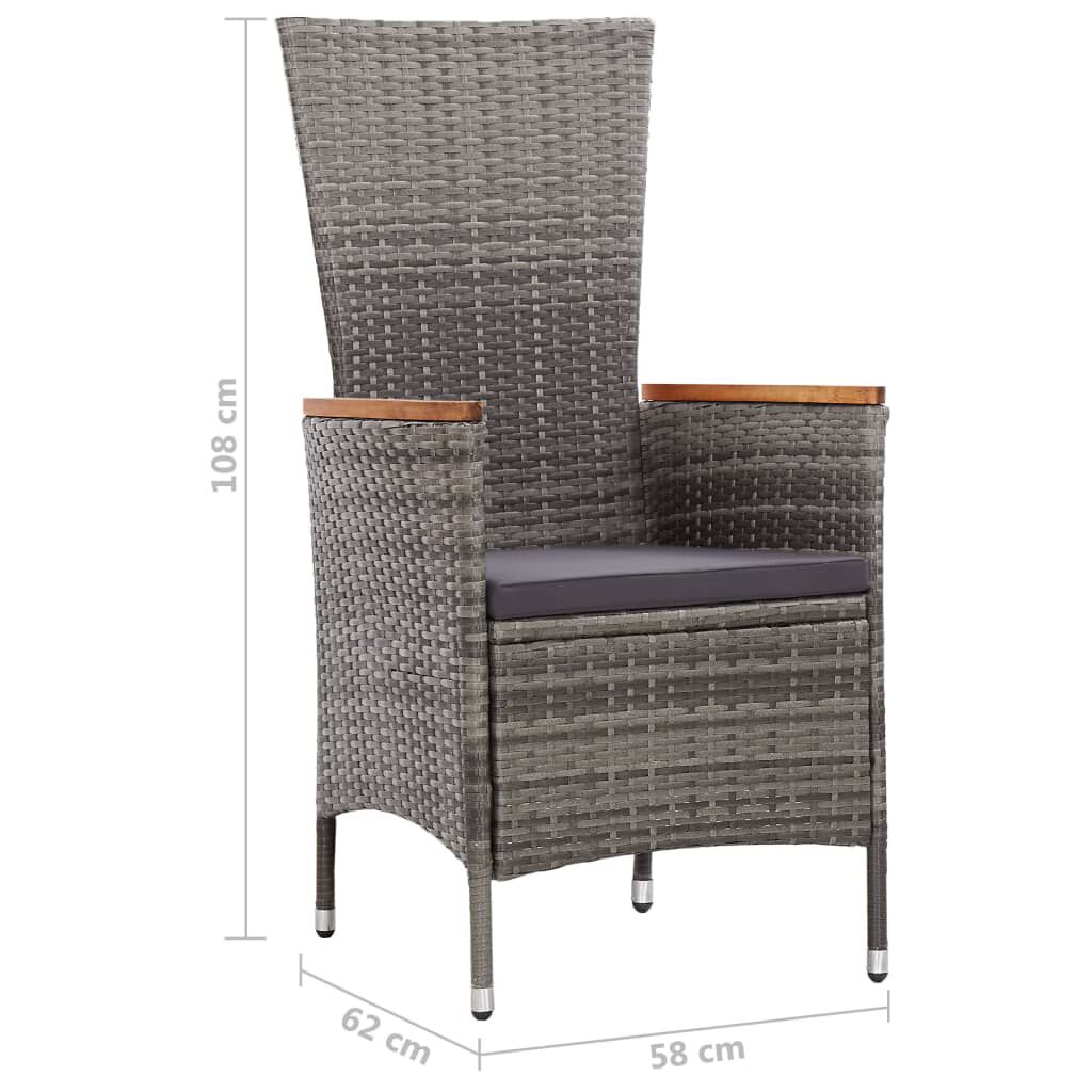 vidaXL 7 Piece Outdoor Dining Set with Cushions Poly Rattan Grey