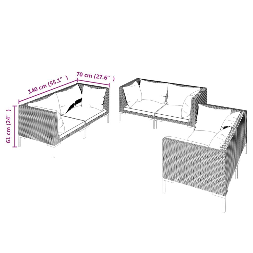 vidaXL 6 Piece Garden Lounge Set with Cushions Poly Rattan Dark Grey