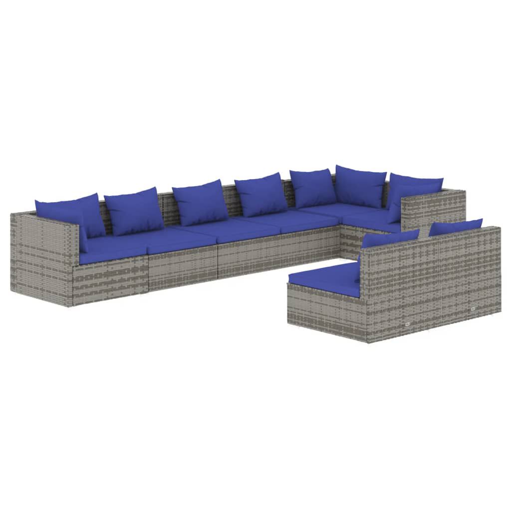 vidaXL 8 Piece Garden Lounge Set with Cushions Grey Poly Rattan