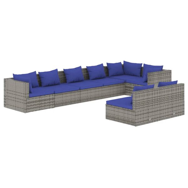 vidaXL 8 Piece Garden Lounge Set with Cushions Grey Poly Rattan