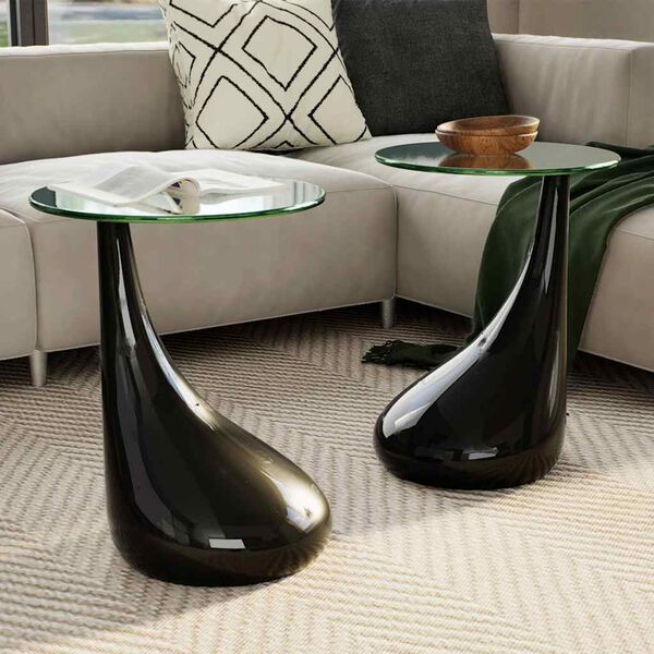vidaXL Coffee Table 2 pcs with Round Glass Top High Gloss Black