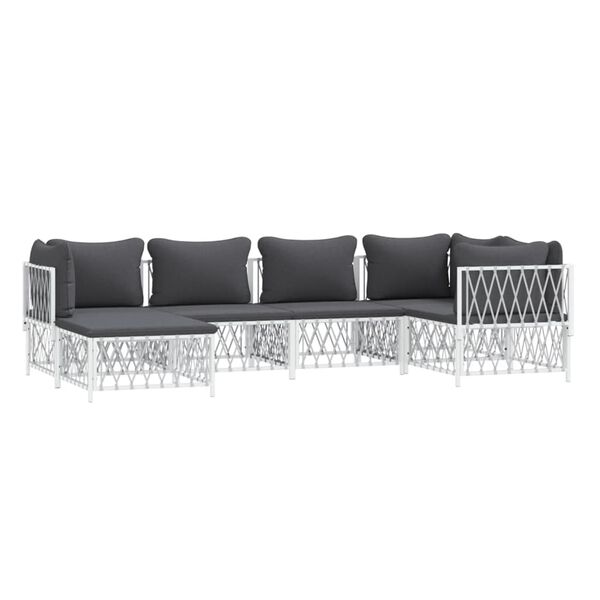 vidaXL 6 Piece Garden Lounge Set with Cushions White Steel