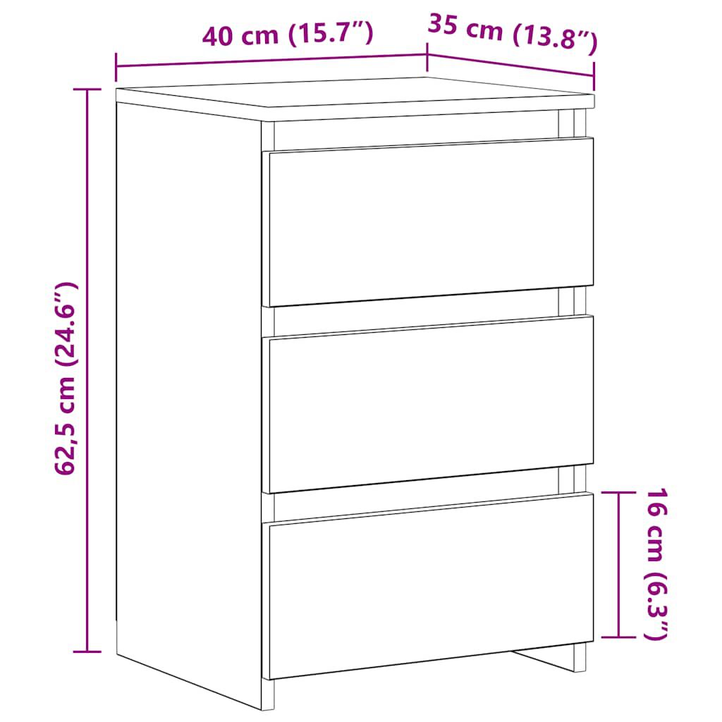 vidaXL Bed Cabinets 2 pcs White 40x35x62.5 cm Engineered Wood