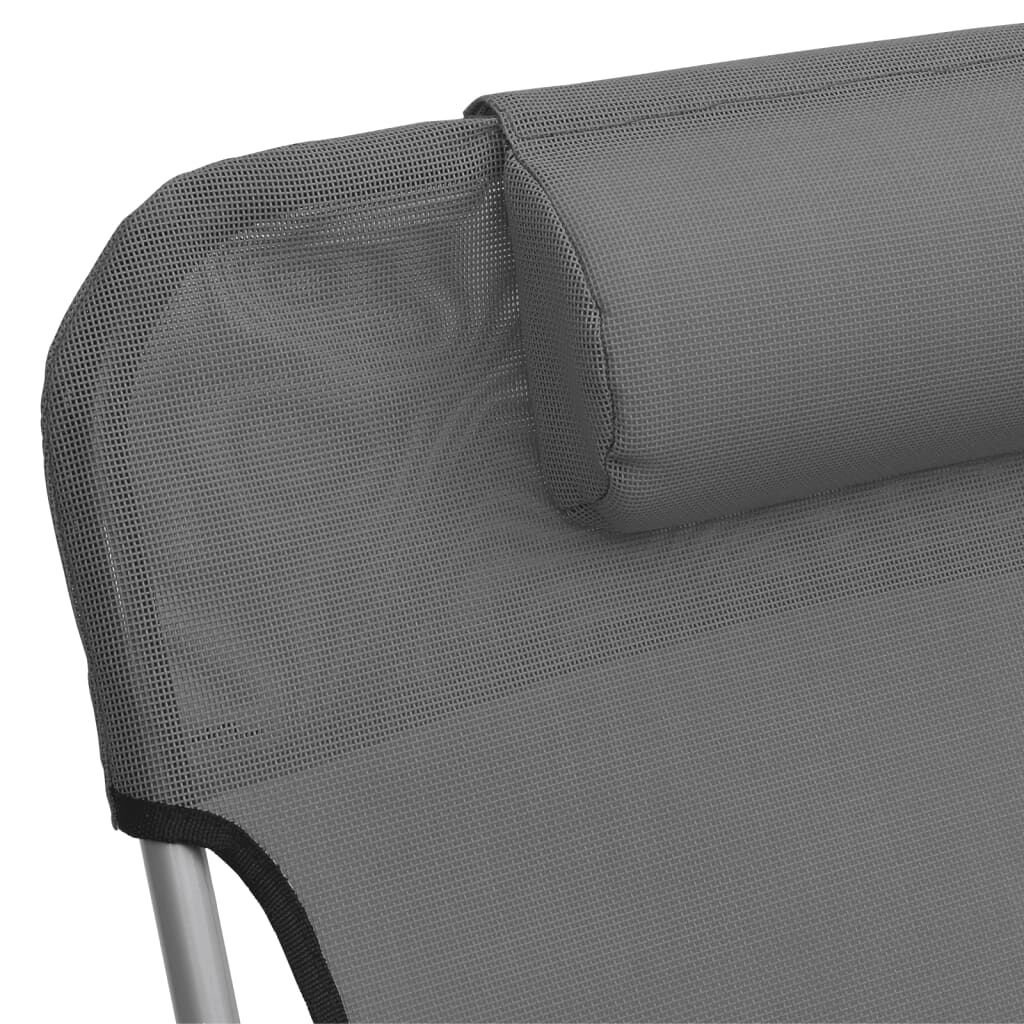 vidaXL Folding Sun Loungers 2 pcs Grey Textilene and Steel