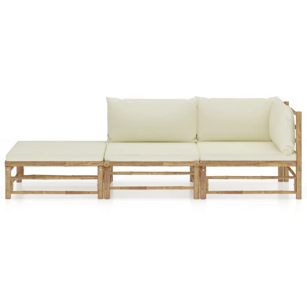 vidaXL 3 Piece Garden Lounge Set with Cream White Cushions Bamboo