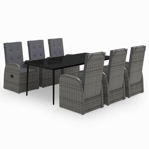 vidaXL 7 Piece Garden Dining Set with Cushions Grey