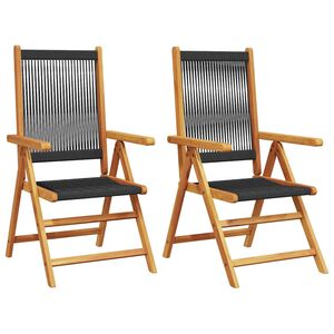 vidaXL Folding Chairs 2 pcs Black Solid Wood Acacia and Polypropylene