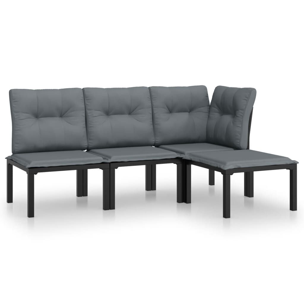 vidaXL 4 Piece Garden Lounge Set Black and Grey Poly Rattan
