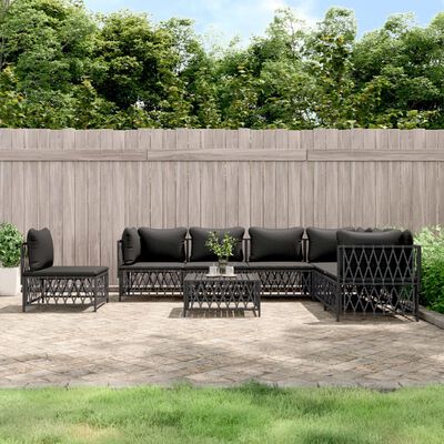 vidaXL 8 Piece Garden Lounge Set with Cushions Anthracite Steel, anthracite vidaXL 8 Piece Garden Lounge Set with Cushions Anthracite Steel