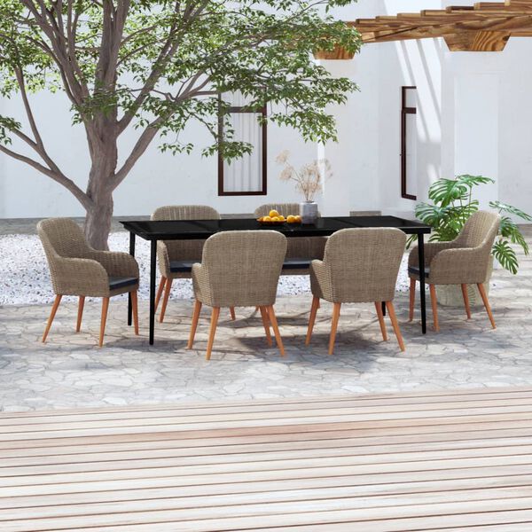 vidaXL 7 Piece Garden Dining Set with Cushions Brown