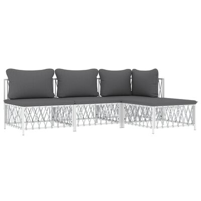 vidaXL 4 Piece Garden Lounge Set with Cushions White Steel