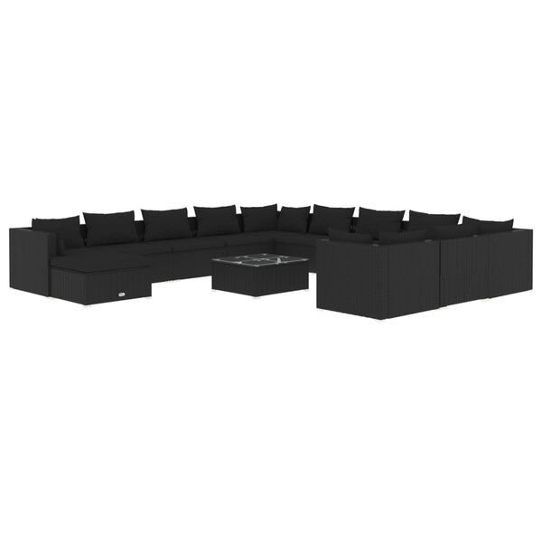 vidaXL 13 Piece Garden Lounge Set with Cushions Poly Rattan Black