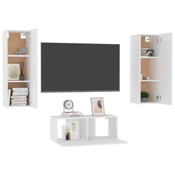 vidaXL 3 Piece TV Cabinet Set White Engineered Wood