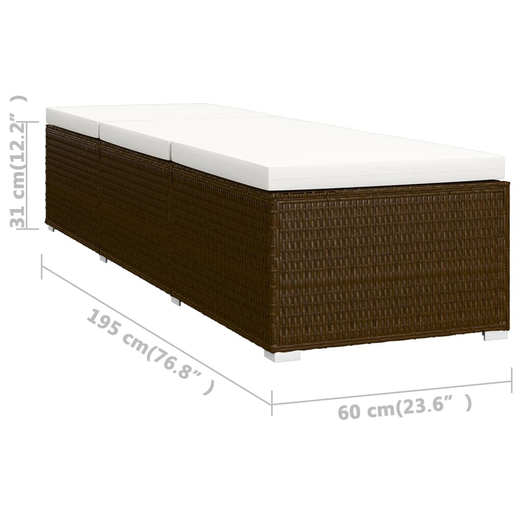 vidaXL Sun Lounger with Cushion and Tea Table Poly Rattan Brown