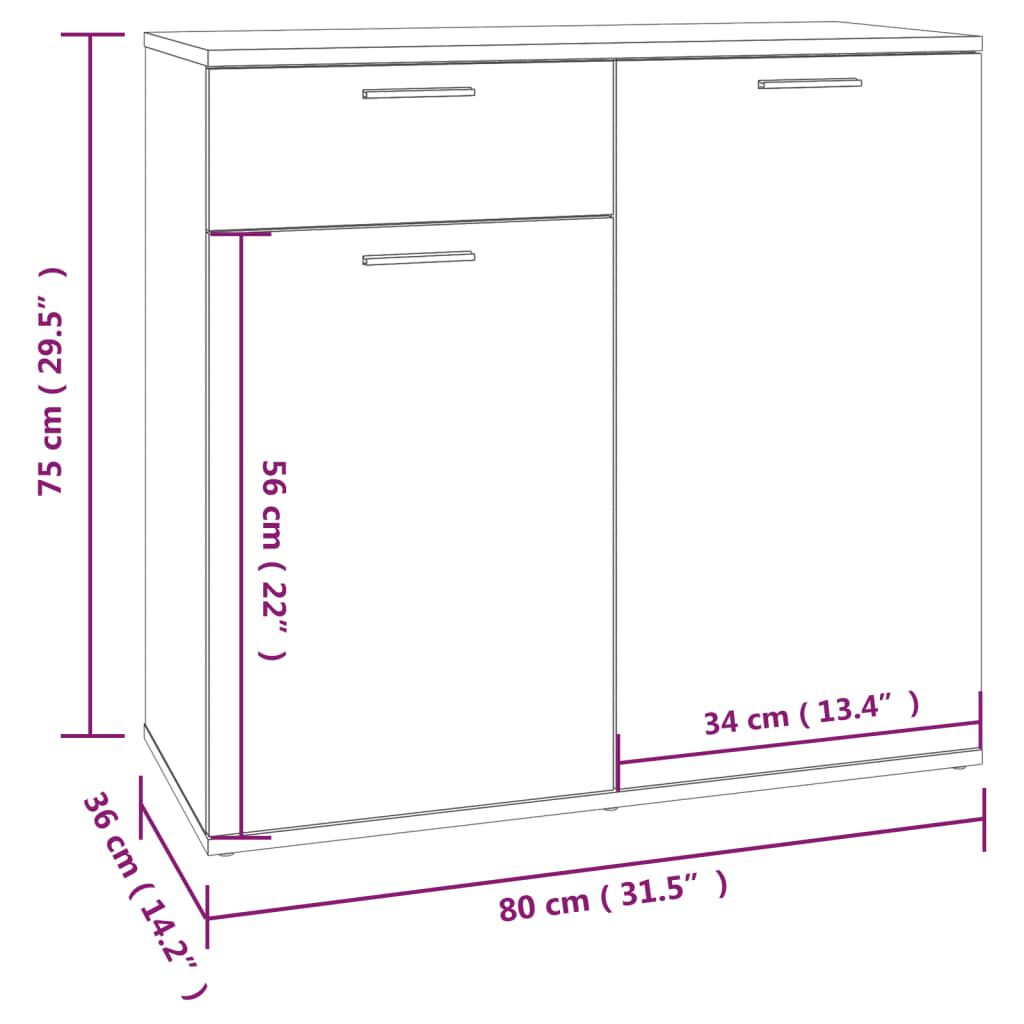 vidaXL Sideboard Smoked Oak 80x36x75 cm Engineered Wood