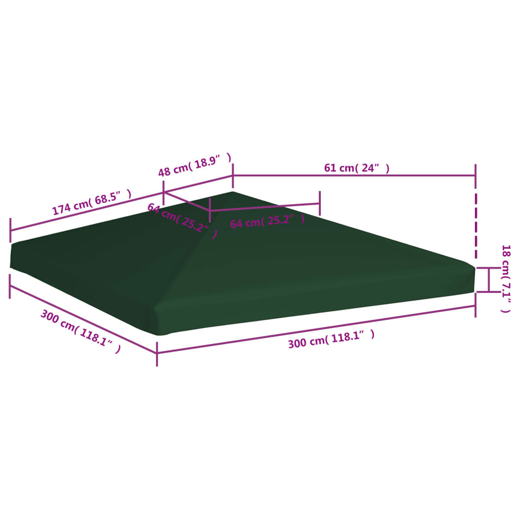 vidaXL Gazebo Top Cover 310 g/m² 3x3 m Green