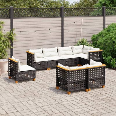 vidaXL 8 Piece Garden Sofa Set with Cushions Black Poly Rattan
