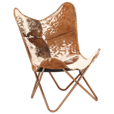 vidaXL Butterfly Chair Brown and White Genuine Goat Leather, brown and white vidaXL Butterfly Chair Brown and White Genuine Goat Leather